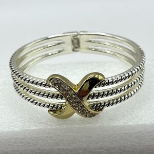 Rope Bracelet Love Crossover Silver Tone Cable Hinged Rhinestone Bangle Chunky